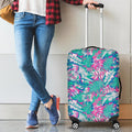 Teal Pink Blossom Tropical Pattern Print Luggage Cover