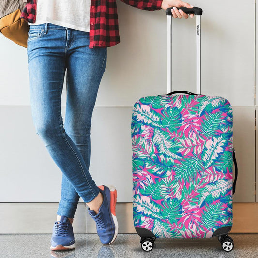 Teal Pink Blossom Tropical Pattern Print Luggage Cover GearFrost