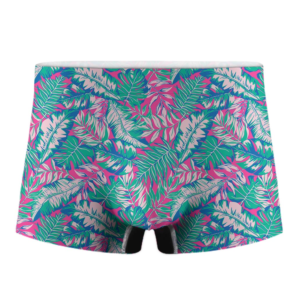 Teal Pink Blossom Tropical Pattern Print Men's Boxer Briefs