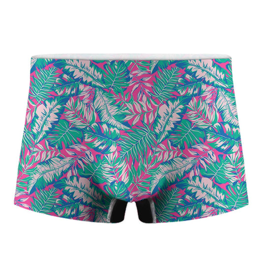 Teal Pink Blossom Tropical Pattern Print Men's Boxer Briefs