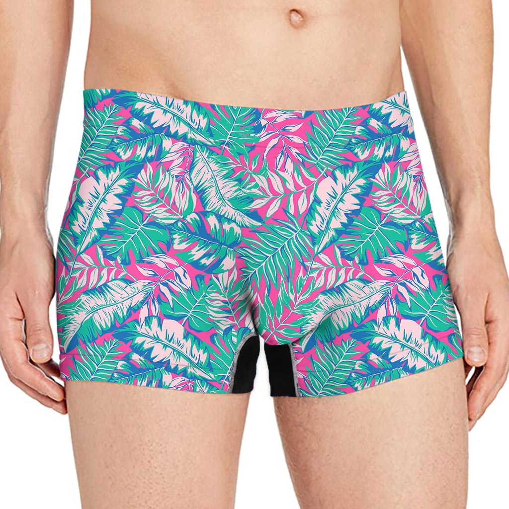 Teal Pink Blossom Tropical Pattern Print Men's Boxer Briefs
