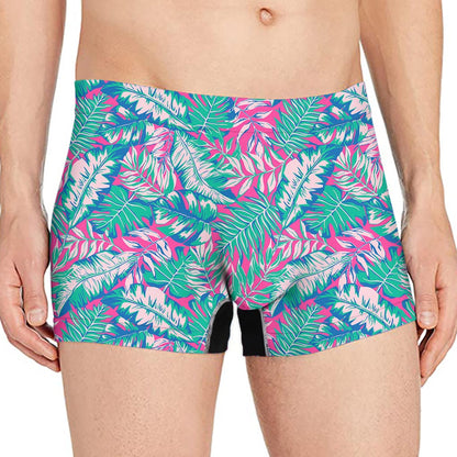 Teal Pink Blossom Tropical Pattern Print Men's Boxer Briefs