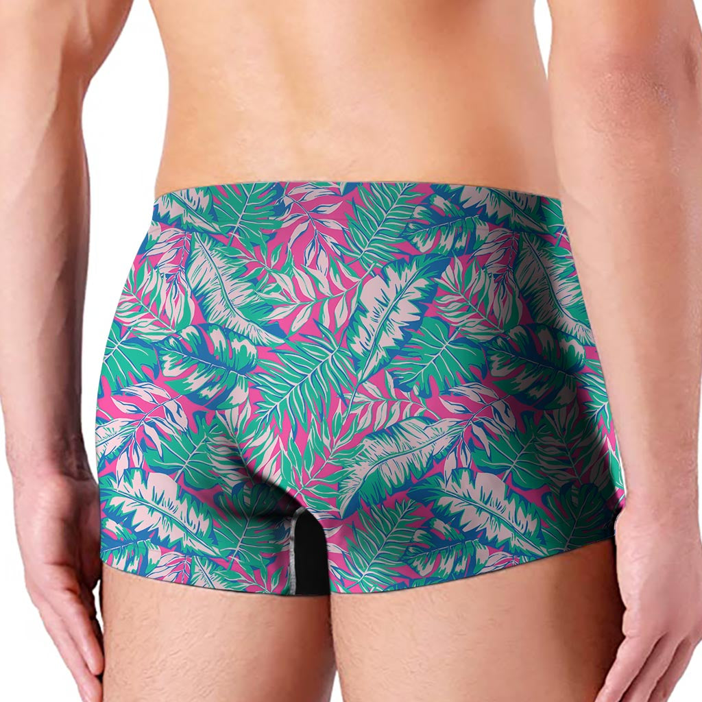 Teal Pink Blossom Tropical Pattern Print Men's Boxer Briefs