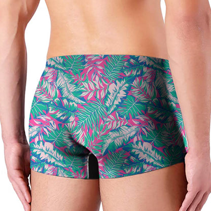Teal Pink Blossom Tropical Pattern Print Men's Boxer Briefs