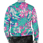Teal Pink Blossom Tropical Pattern Print Men's Crewneck Sweatshirt GearFrost