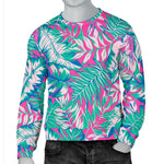 Teal Pink Blossom Tropical Pattern Print Men's Crewneck Sweatshirt GearFrost