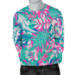 Teal Pink Blossom Tropical Pattern Print Men's Crewneck Sweatshirt GearFrost