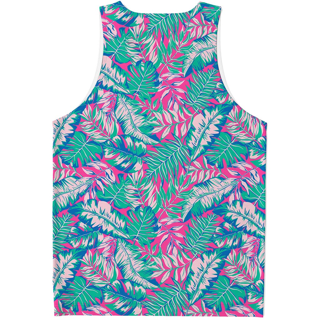 Teal Pink Blossom Tropical Pattern Print Men's Tank Top