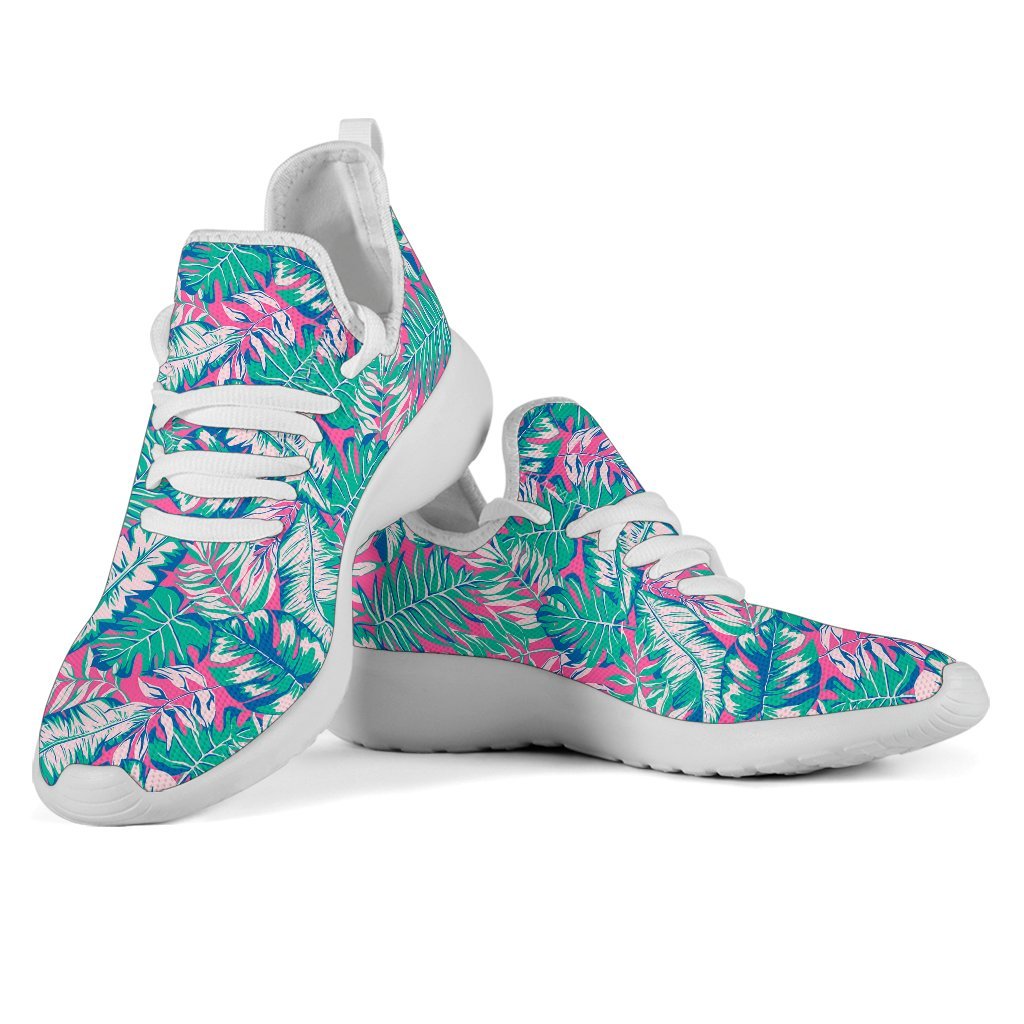 Teal Pink Blossom Tropical Pattern Print Mesh Knit Shoes GearFrost