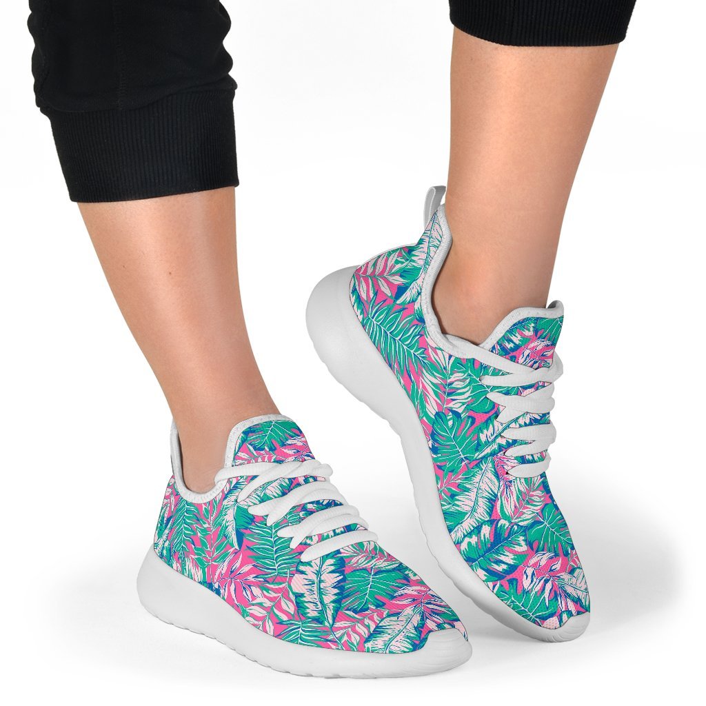 Teal Pink Blossom Tropical Pattern Print Mesh Knit Shoes GearFrost