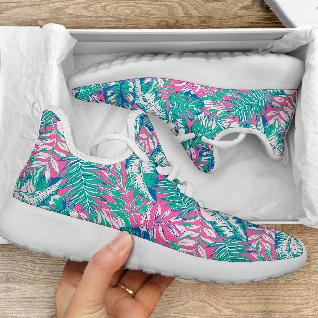 Teal Pink Blossom Tropical Pattern Print Mesh Knit Shoes GearFrost