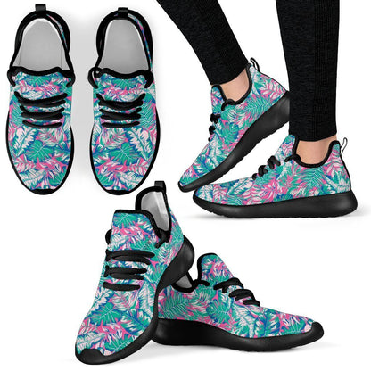 Teal Pink Blossom Tropical Pattern Print Mesh Knit Shoes GearFrost