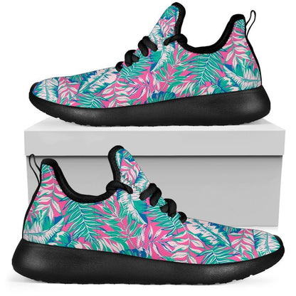 Teal Pink Blossom Tropical Pattern Print Mesh Knit Shoes GearFrost