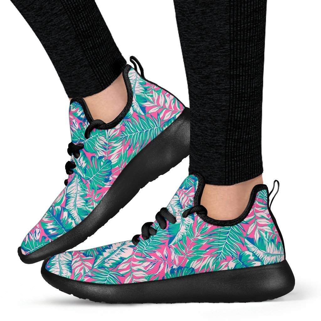 Teal Pink Blossom Tropical Pattern Print Mesh Knit Shoes GearFrost