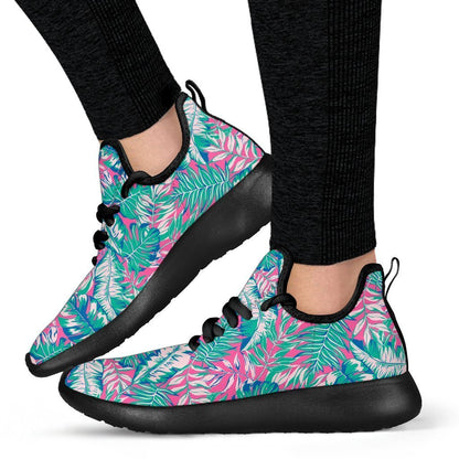 Teal Pink Blossom Tropical Pattern Print Mesh Knit Shoes GearFrost