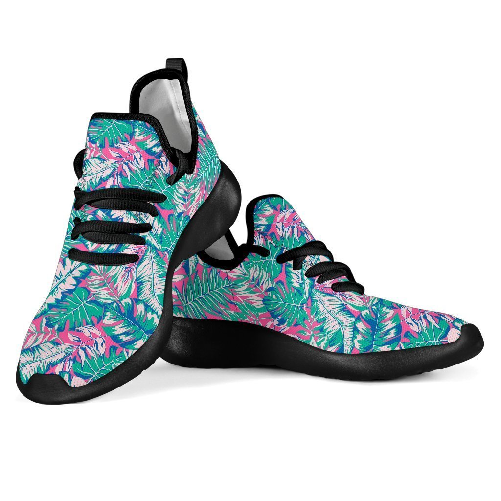 Teal Pink Blossom Tropical Pattern Print Mesh Knit Shoes GearFrost