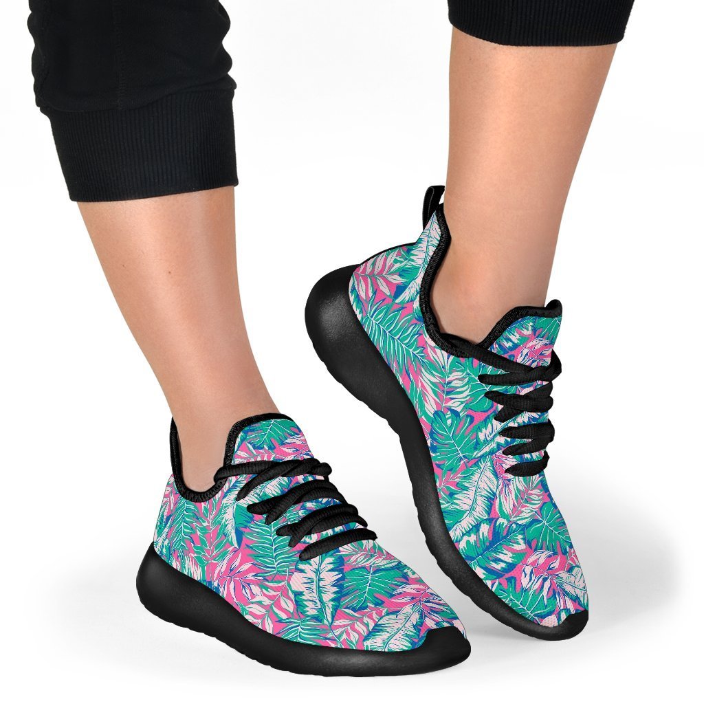 Teal Pink Blossom Tropical Pattern Print Mesh Knit Shoes GearFrost
