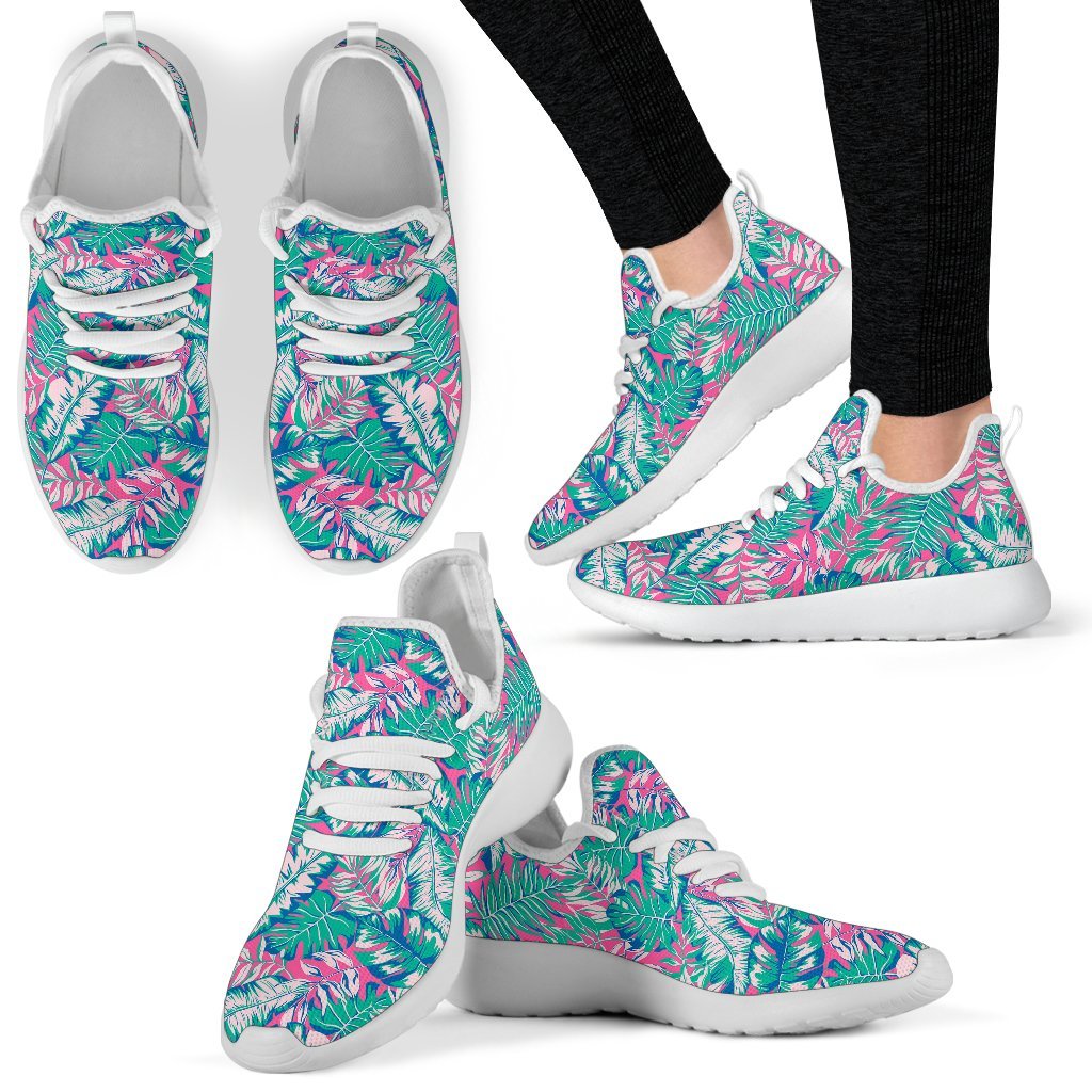 Teal Pink Blossom Tropical Pattern Print Mesh Knit Shoes GearFrost