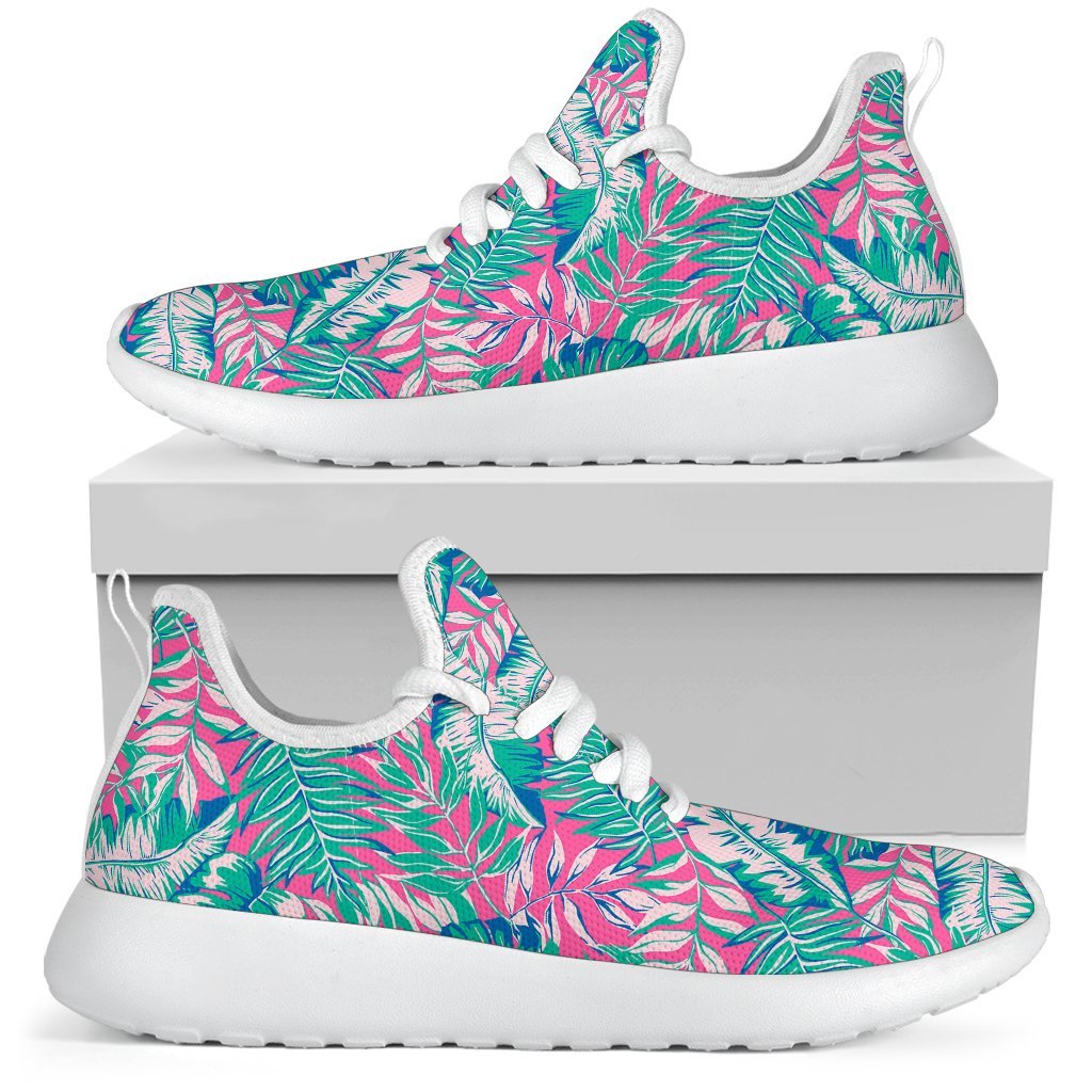 Teal Pink Blossom Tropical Pattern Print Mesh Knit Shoes GearFrost