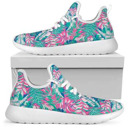 Teal Pink Blossom Tropical Pattern Print Mesh Knit Shoes GearFrost