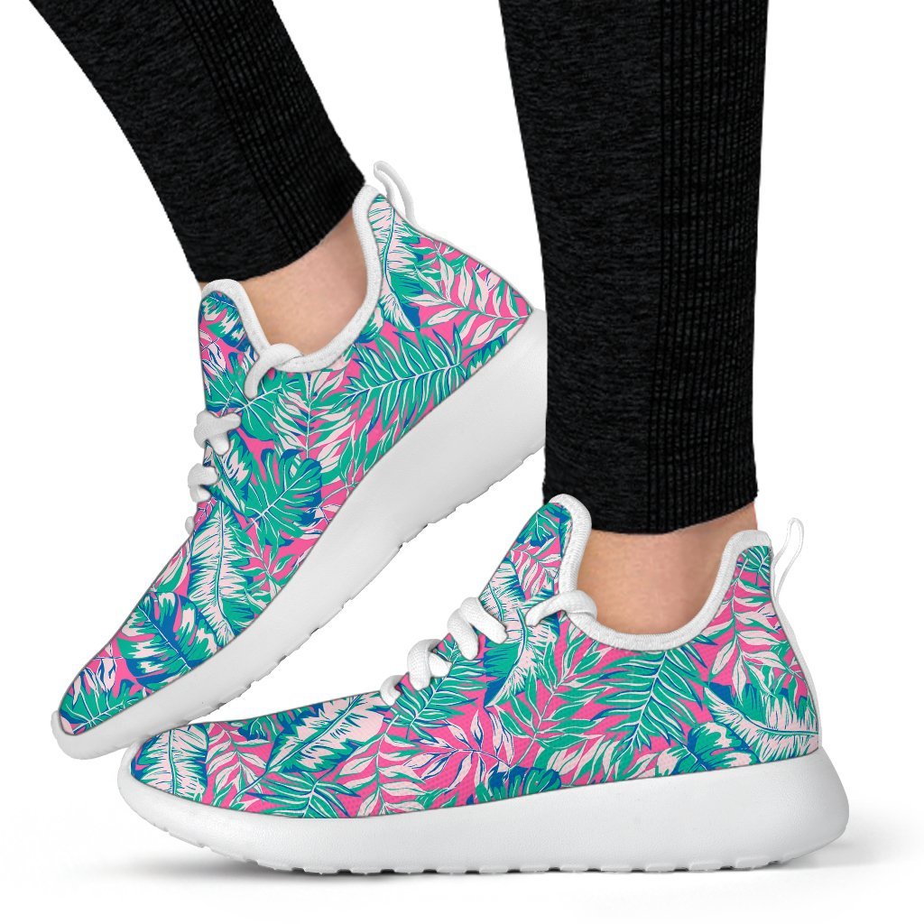 Teal Pink Blossom Tropical Pattern Print Mesh Knit Shoes GearFrost
