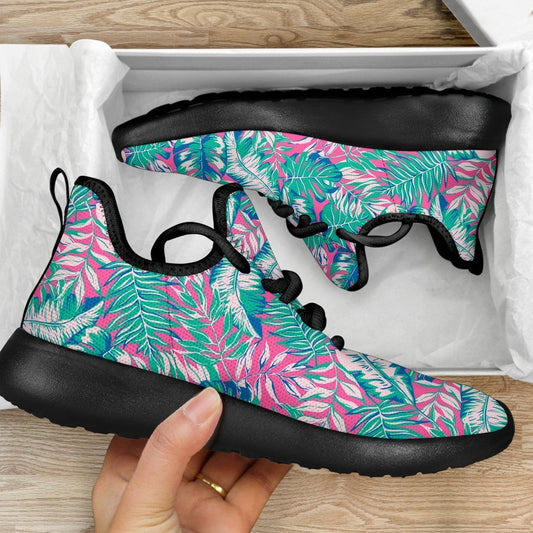 Teal Pink Blossom Tropical Pattern Print Mesh Knit Shoes GearFrost