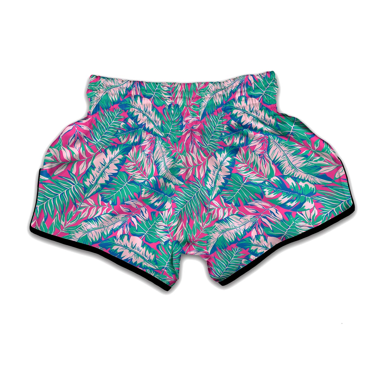 Teal Pink Blossom Tropical Pattern Print Muay Thai Boxing Shorts