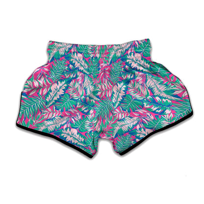 Teal Pink Blossom Tropical Pattern Print Muay Thai Boxing Shorts