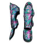 Teal Pink Blossom Tropical Pattern Print Muay Thai Shin Guard