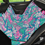 Teal Pink Blossom Tropical Pattern Print Pet Car Back Seat Cover