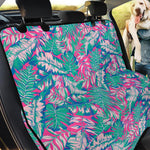 Teal Pink Blossom Tropical Pattern Print Pet Car Back Seat Cover