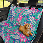 Teal Pink Blossom Tropical Pattern Print Pet Car Back Seat Cover