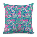 Teal Pink Blossom Tropical Pattern Print Pillow Cover