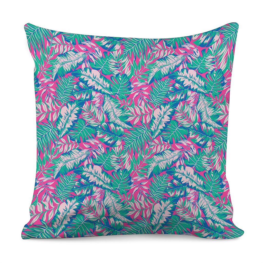 Teal Pink Blossom Tropical Pattern Print Pillow Cover