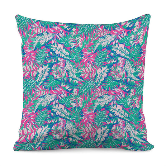 Teal Pink Blossom Tropical Pattern Print Pillow Cover