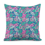 Teal Pink Blossom Tropical Pattern Print Pillow Cover