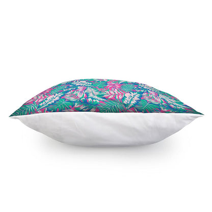 Teal Pink Blossom Tropical Pattern Print Pillow Cover