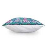 Teal Pink Blossom Tropical Pattern Print Pillow Cover