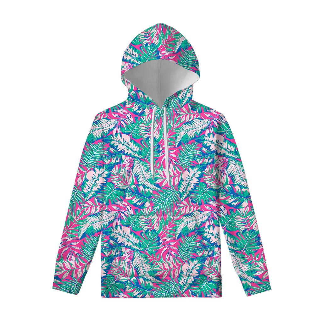 Teal Pink Blossom Tropical Pattern Print Pullover Hoodie