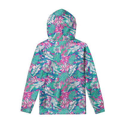 Teal Pink Blossom Tropical Pattern Print Pullover Hoodie