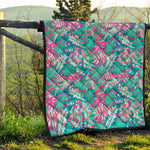 Teal Pink Blossom Tropical Pattern Print Quilt