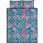 Teal Pink Blossom Tropical Pattern Print Quilt Bed Set