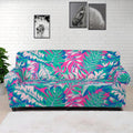 Teal Pink Blossom Tropical Pattern Print Sofa Cover