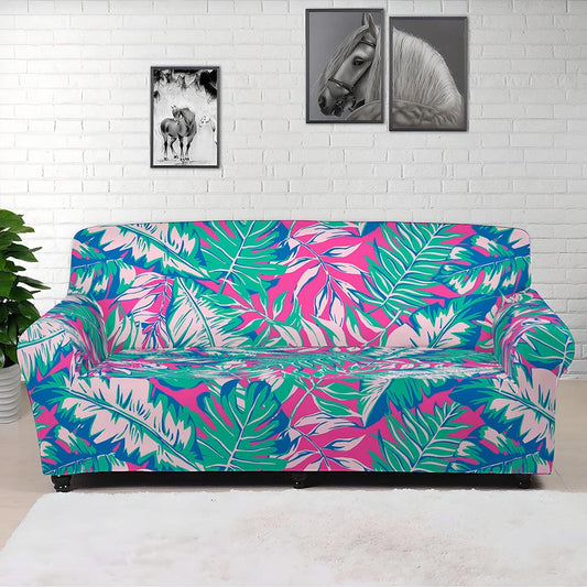 Teal Pink Blossom Tropical Pattern Print Sofa Cover