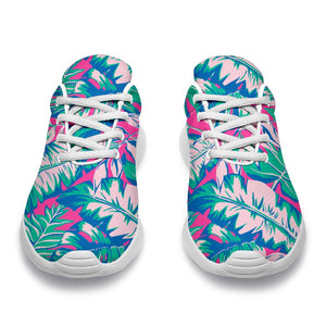 Teal Pink Blossom Tropical Pattern Print Sport Shoes GearFrost