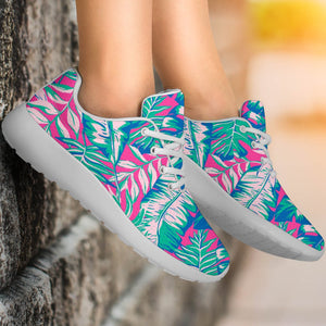 Teal Pink Blossom Tropical Pattern Print Sport Shoes GearFrost