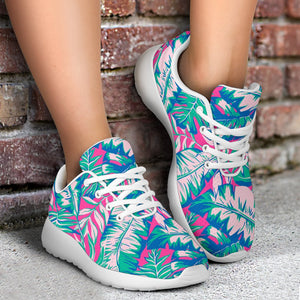 Teal Pink Blossom Tropical Pattern Print Sport Shoes GearFrost