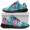 Teal Pink Blossom Tropical Pattern Print Sport Shoes GearFrost