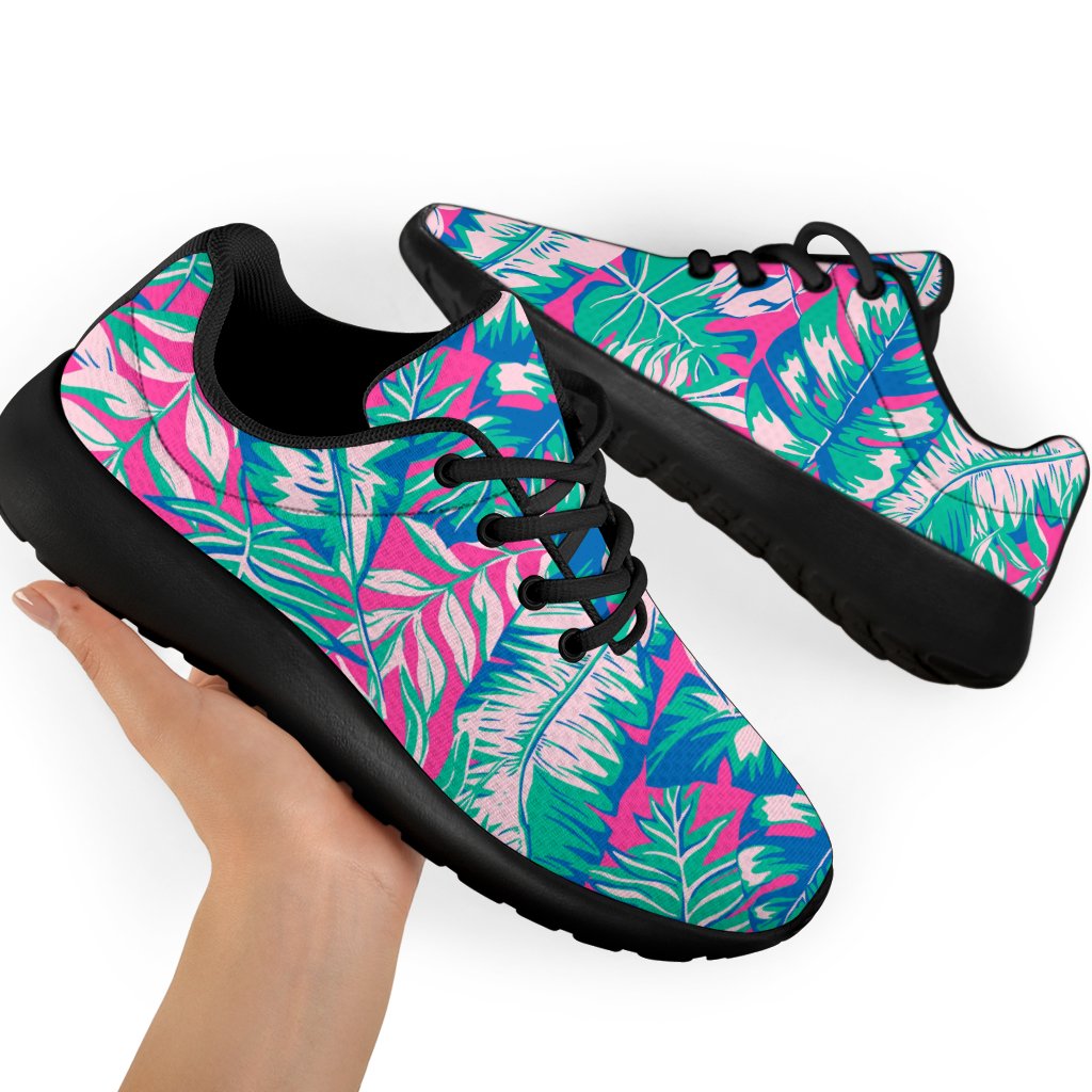 Teal Pink Blossom Tropical Pattern Print Sport Shoes GearFrost