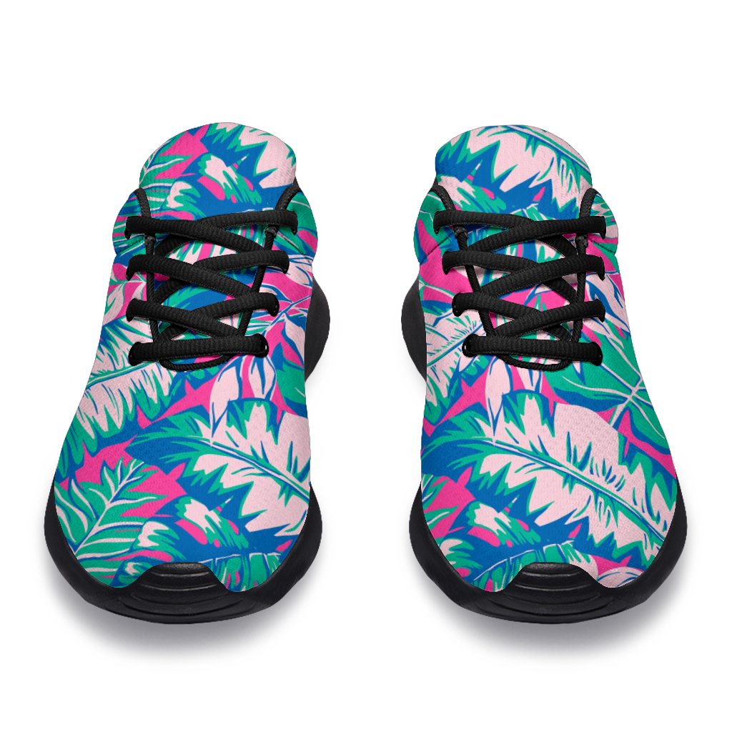 Teal Pink Blossom Tropical Pattern Print Sport Shoes GearFrost